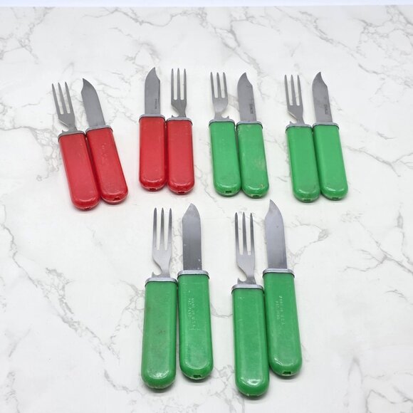 Vintage Camping Utensil Set Made in USA Folding Knife Fork Spoon Combo PAT PEND - Picture 2 of 6